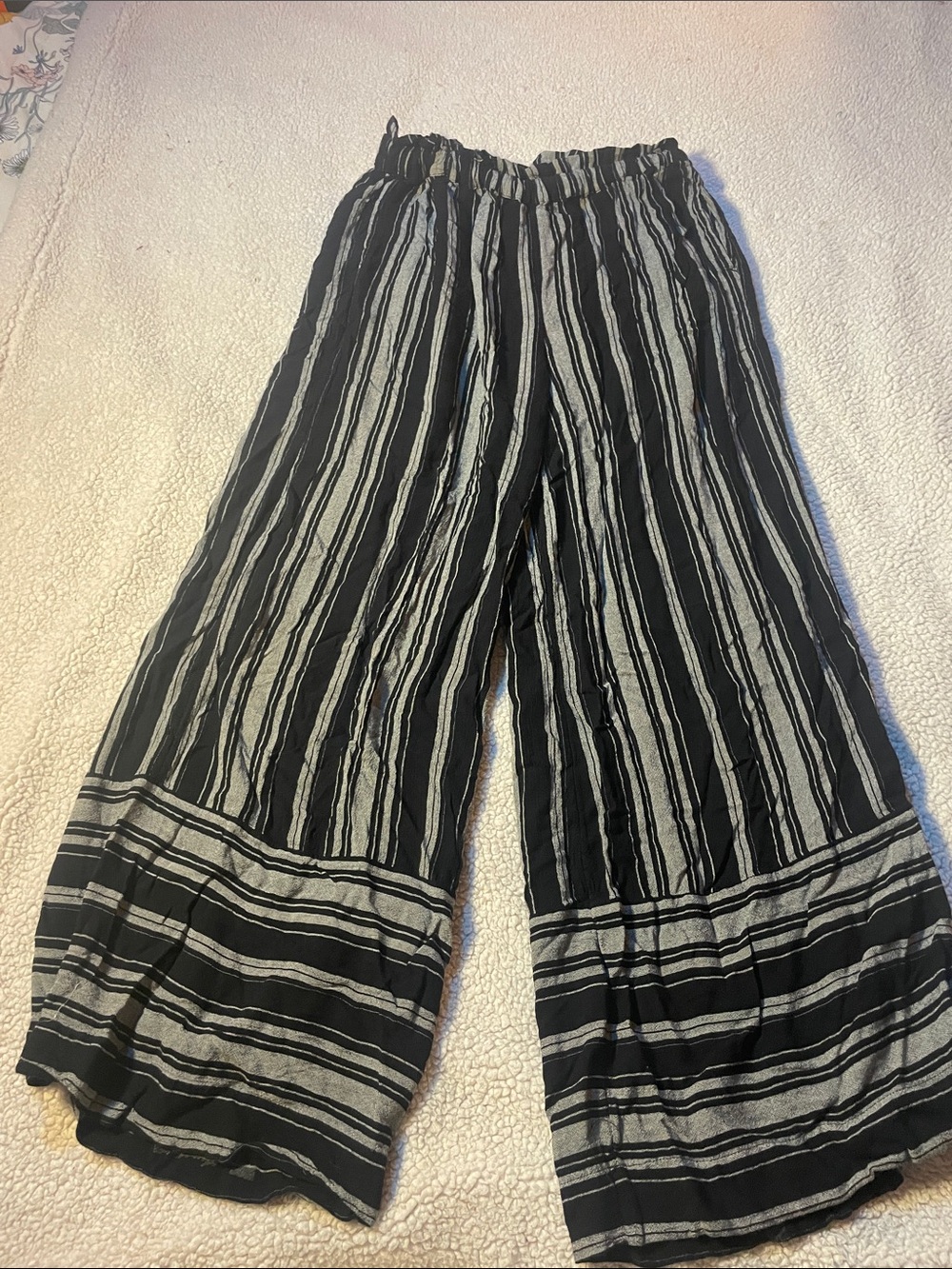American Eagle Outfitters Black and Gray Striped Wide-Leg Pants